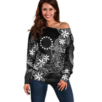 Black Kuki Airani Tapakau Off Shoulder Sweater Tribal Anchor Mix Tiare LT7 Women Black - Polynesian Pride