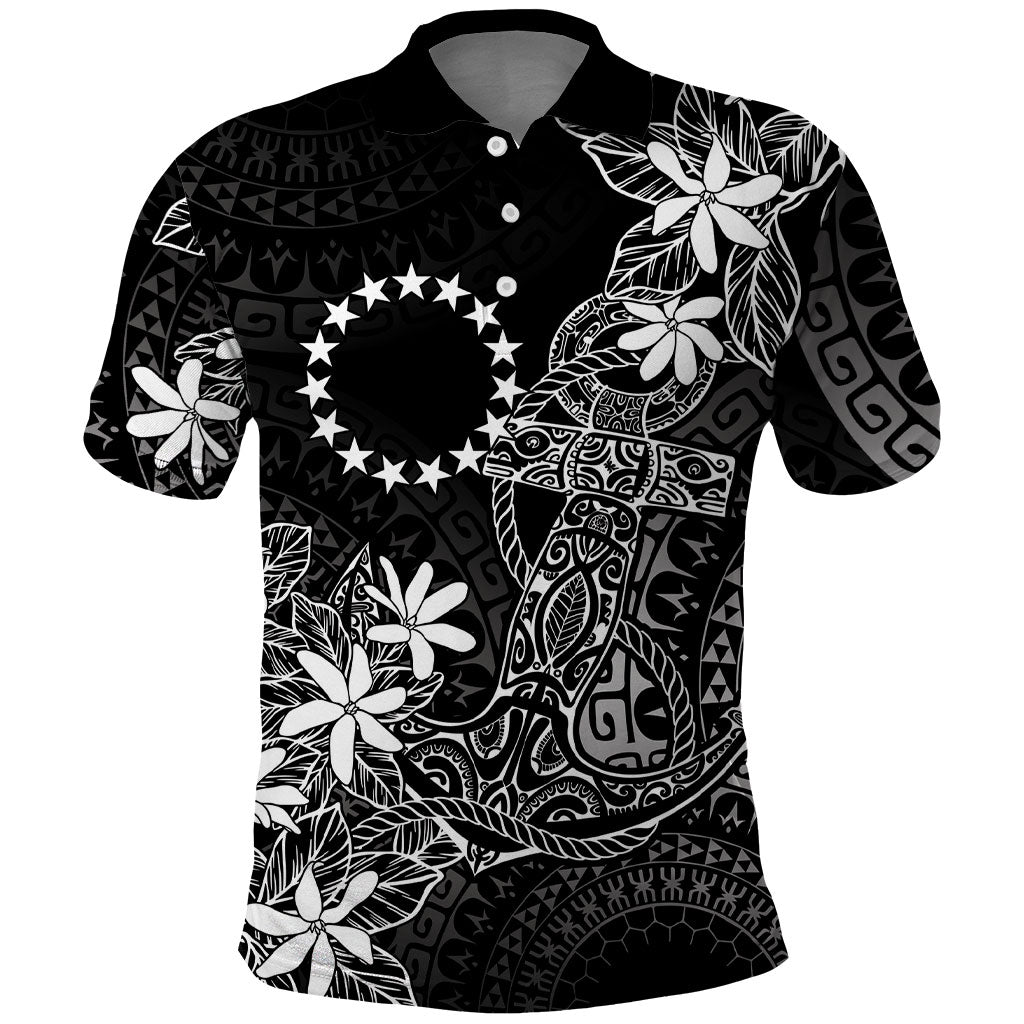 Black Kuki Airani Tapakau Polo Shirt Tribal Anchor Mix Tiare