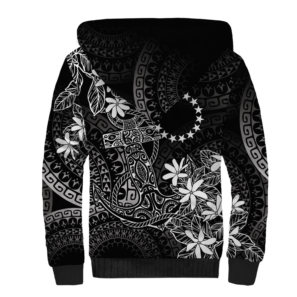 Black Kuki Airani Tapakau Sherpa Hoodie Tribal Anchor Mix Tiare LT7 - Polynesian Pride