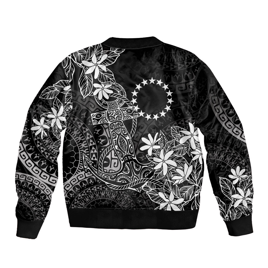 Black Kuki Airani Tapakau Sleeve Zip Bomber Jacket Tribal Anchor Mix Tiare