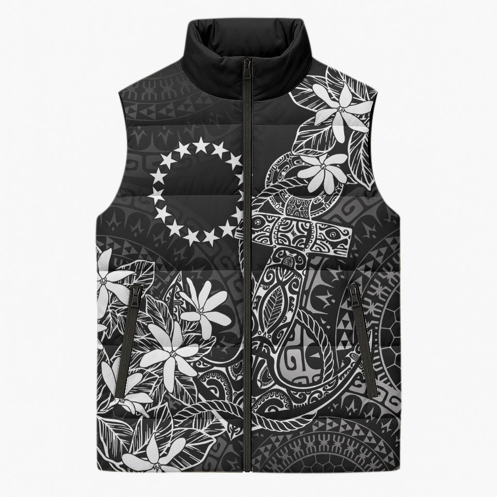 Black Kuki Airani Tapakau Sleeveless Puffer Jacket Tribal Anchor Mix Tiare LT7 Unisex Black - Polynesian Pride