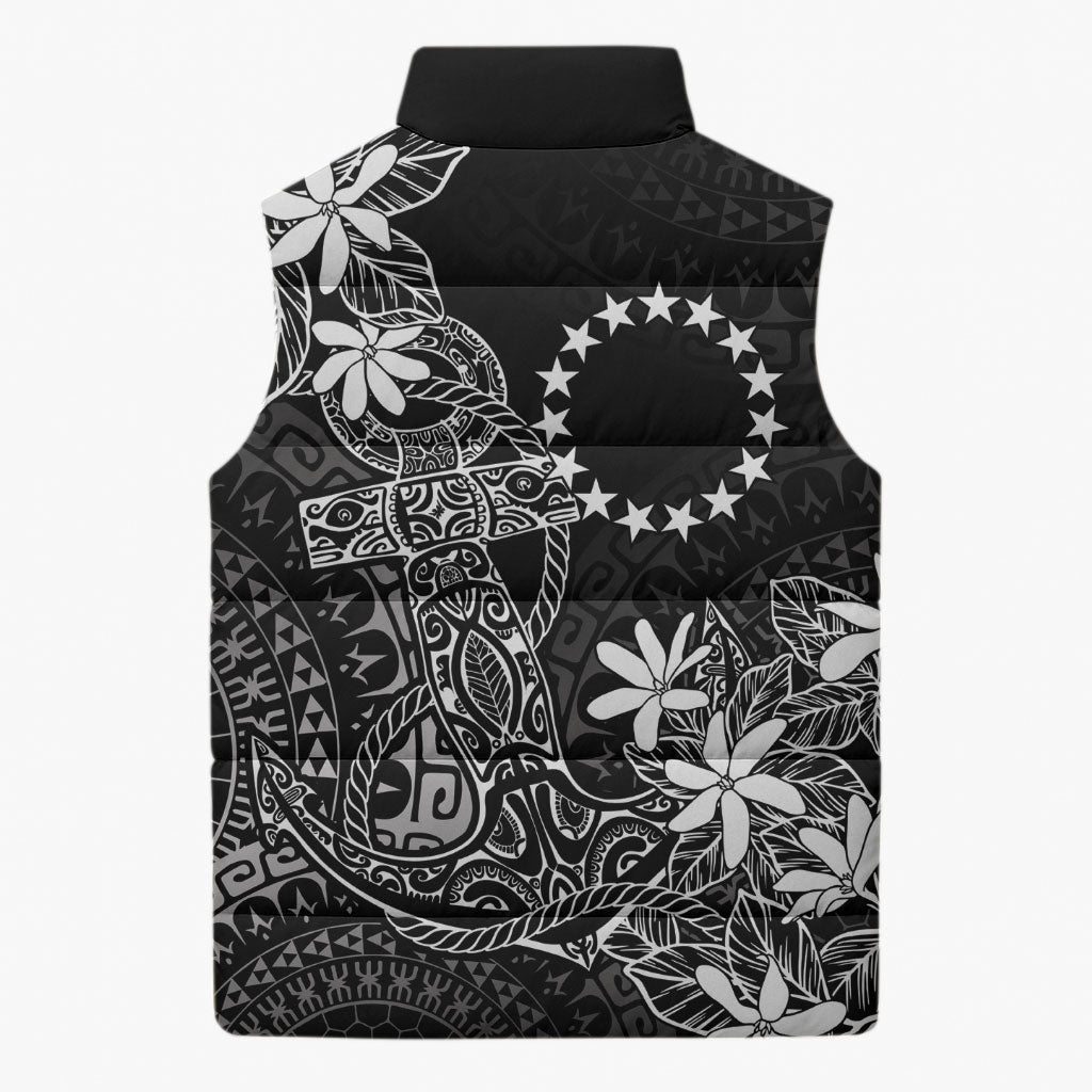 Black Kuki Airani Tapakau Sleeveless Puffer Jacket Tribal Anchor Mix Tiare LT7 - Polynesian Pride