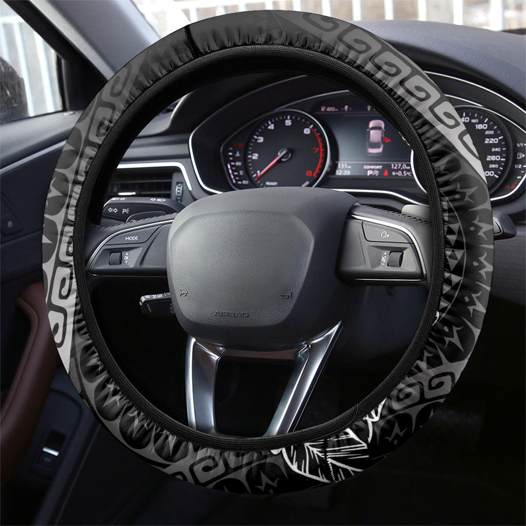 Black Kuki Airani Tapakau Steering Wheel Cover Tribal Anchor Mix Tiare
