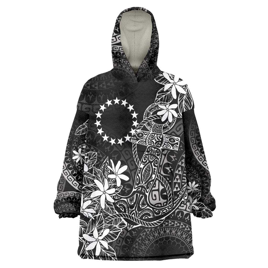 Black Kuki Airani Tapakau Wearable Blanket Hoodie Tribal Anchor Mix Tiare LT7 One Size Black - Polynesian Pride