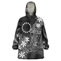 Black Kuki Airani Tapakau Wearable Blanket Hoodie Tribal Anchor Mix Tiare LT7 One Size Black - Polynesian Pride