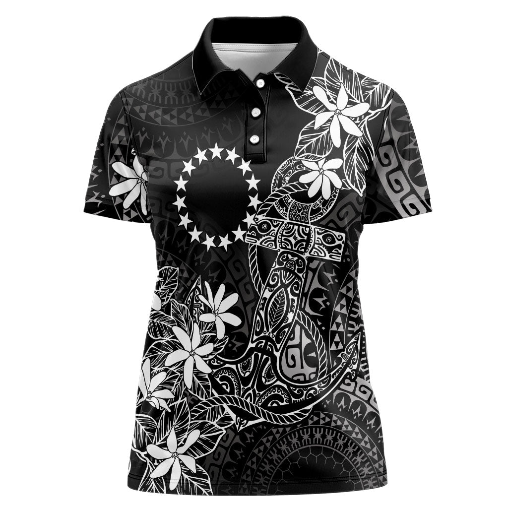 Black Kuki Airani Tapakau Women Polo Shirt Tribal Anchor Mix Tiare LT7 Female Black - Polynesian Pride