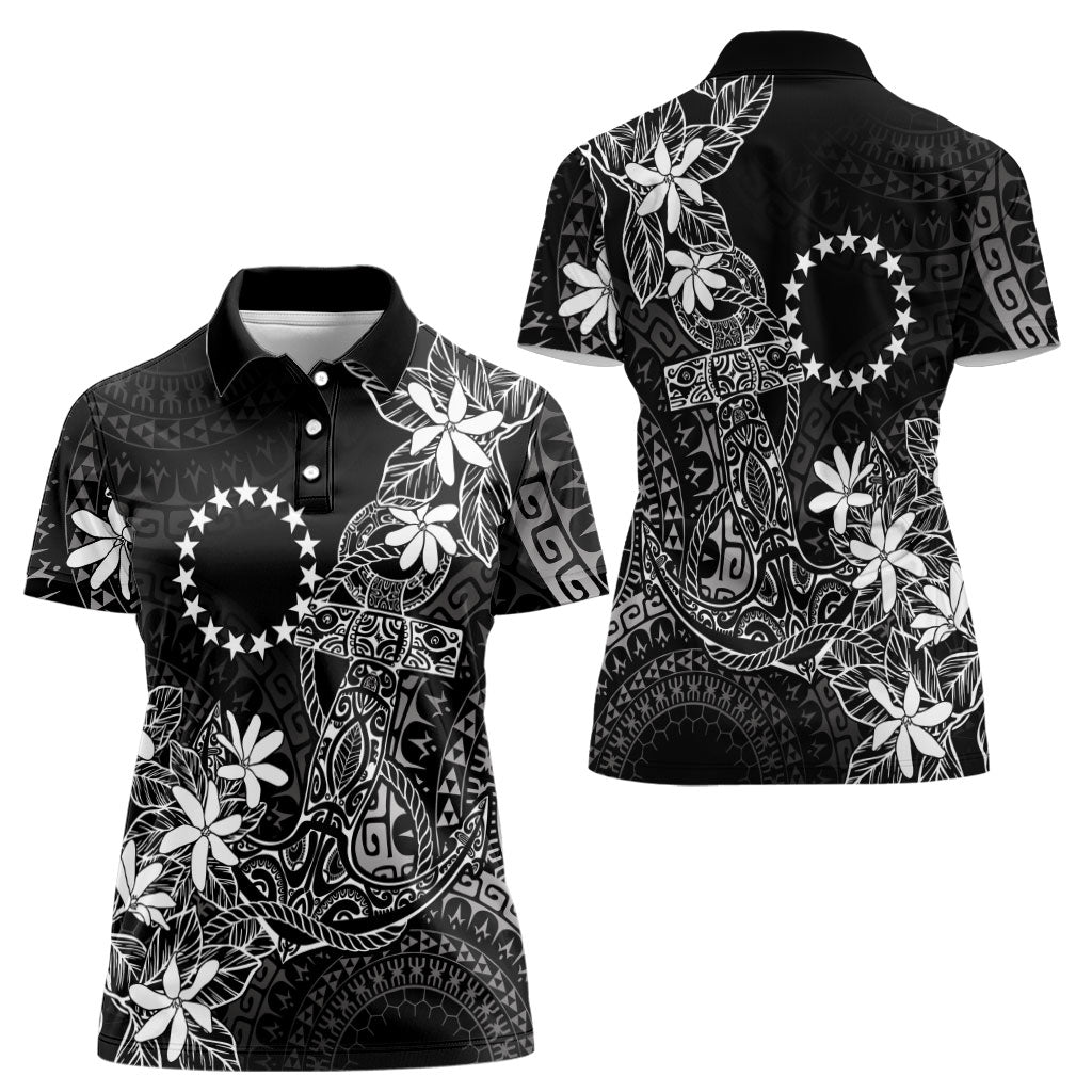 Black Kuki Airani Tapakau Women Polo Shirt Tribal Anchor Mix Tiare LT7 - Polynesian Pride