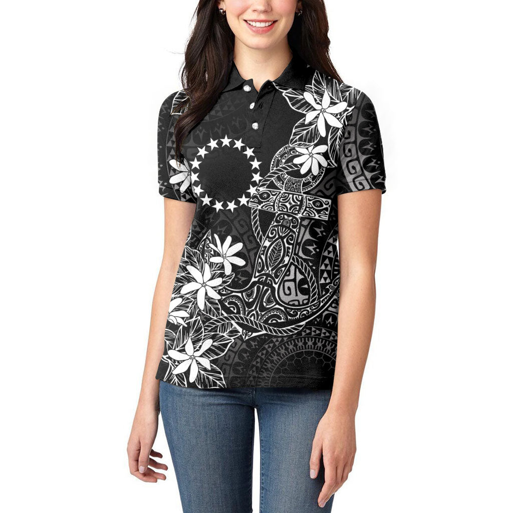 Black Kuki Airani Tapakau Women Polo Shirt Tribal Anchor Mix Tiare LT7 - Polynesian Pride