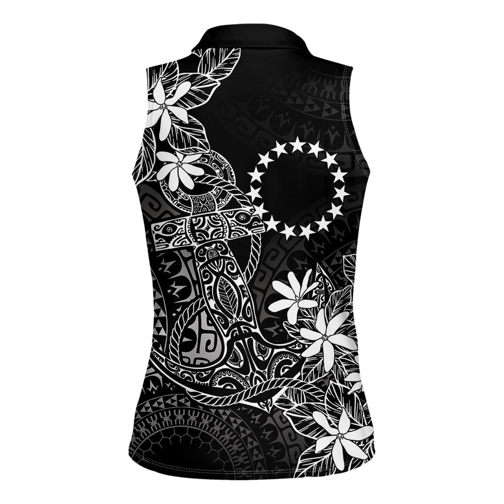 Black Kuki Airani Tapakau Women Sleeveless Polo Shirt Tribal Anchor Mix Tiare LT7 - Polynesian Pride