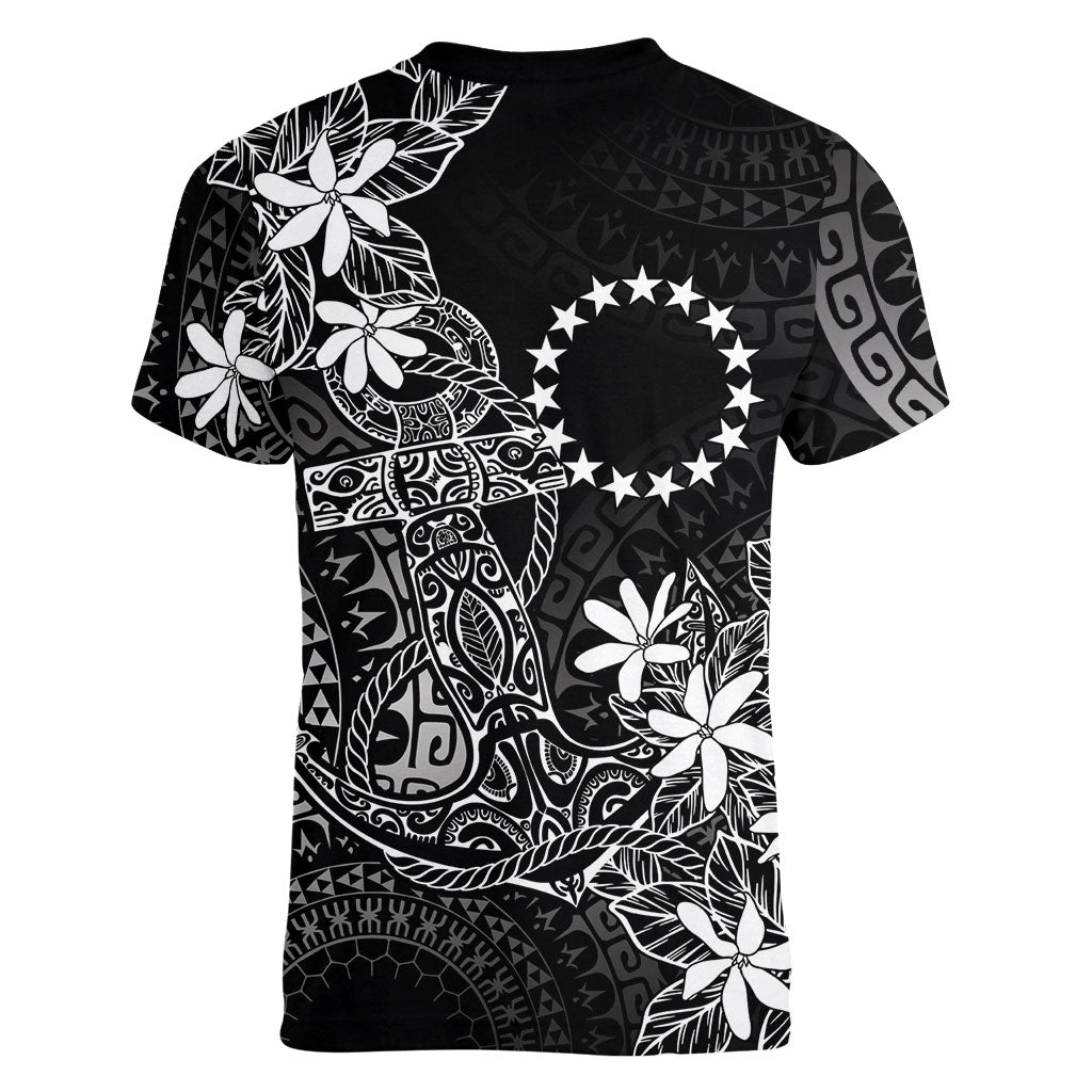 Black Kuki Airani Tapakau Women V-Neck T-Shirt Tribal Anchor Mix Tiare LT7 - Polynesian Pride