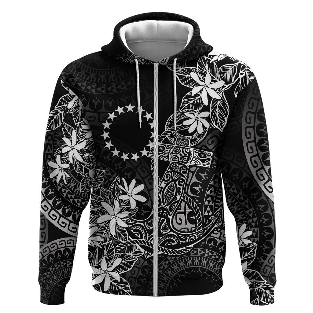 Black Kuki Airani Tapakau Zip Hoodie Tribal Anchor Mix Tiare