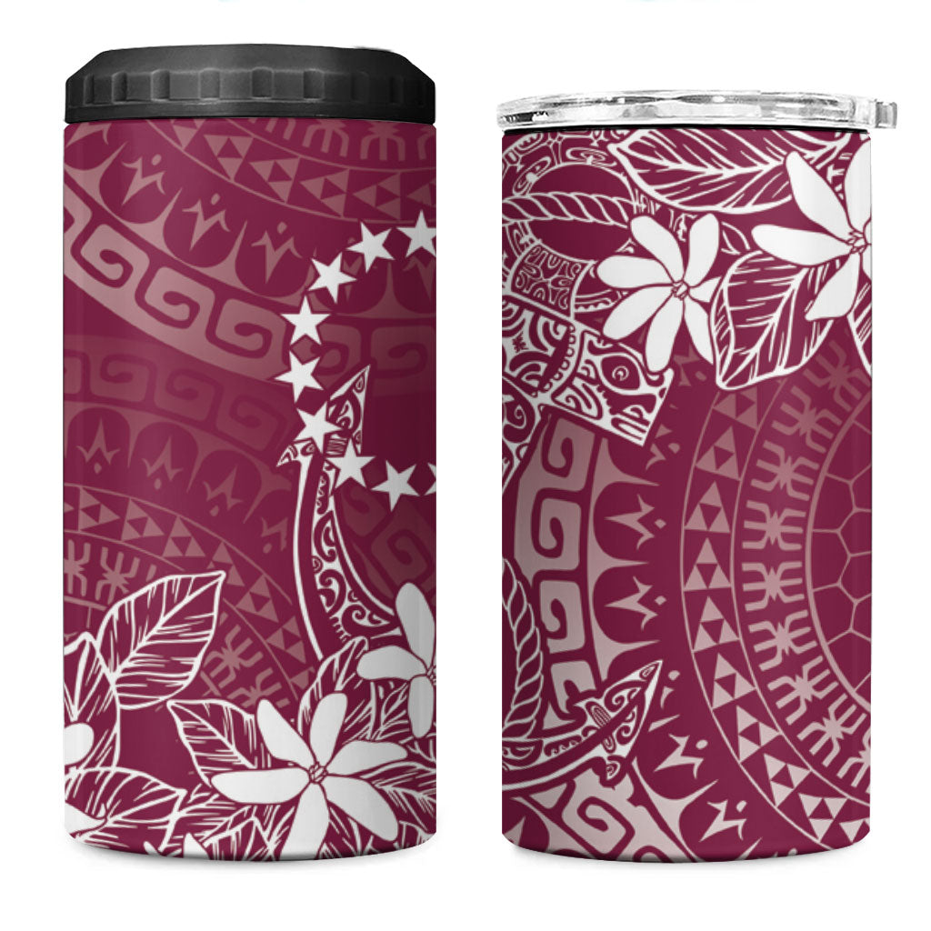 Maroon Kuki Airani Tapakau 4 in 1 Can Cooler Tumbler Tribal Anchor Mix Tiare