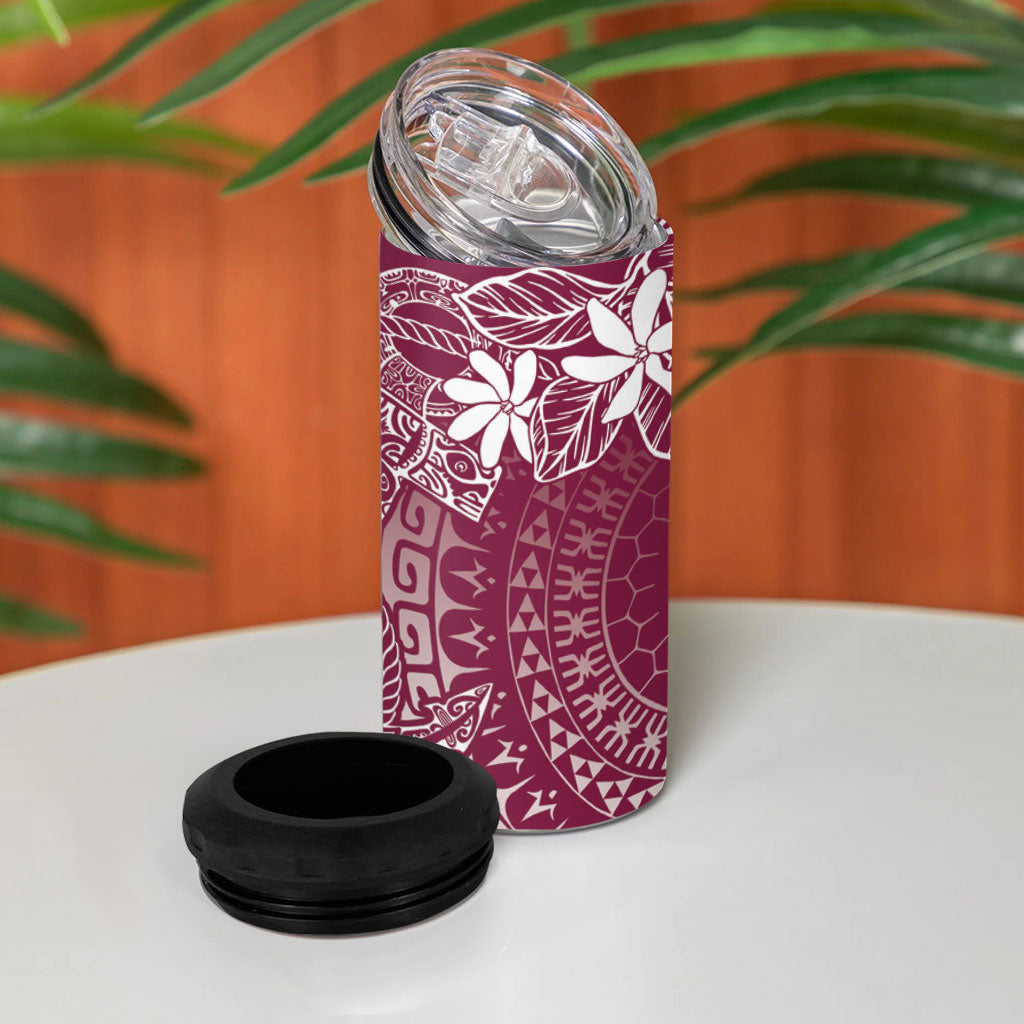 Maroon Kuki Airani Tapakau 4 in 1 Can Cooler Tumbler Tribal Anchor Mix Tiare LT7 - Polynesian Pride