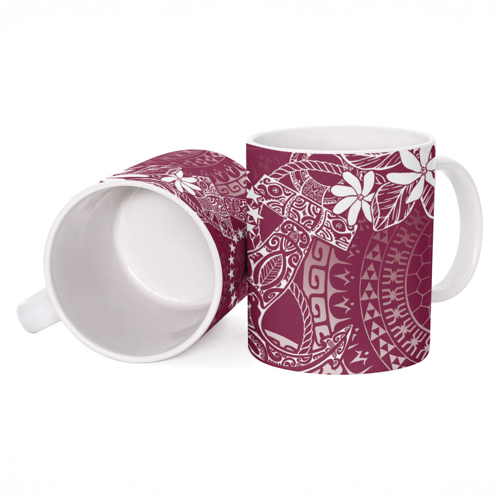 Maroon Kuki Airani Tapakau Ceramic Mug Tribal Anchor Mix Tiare