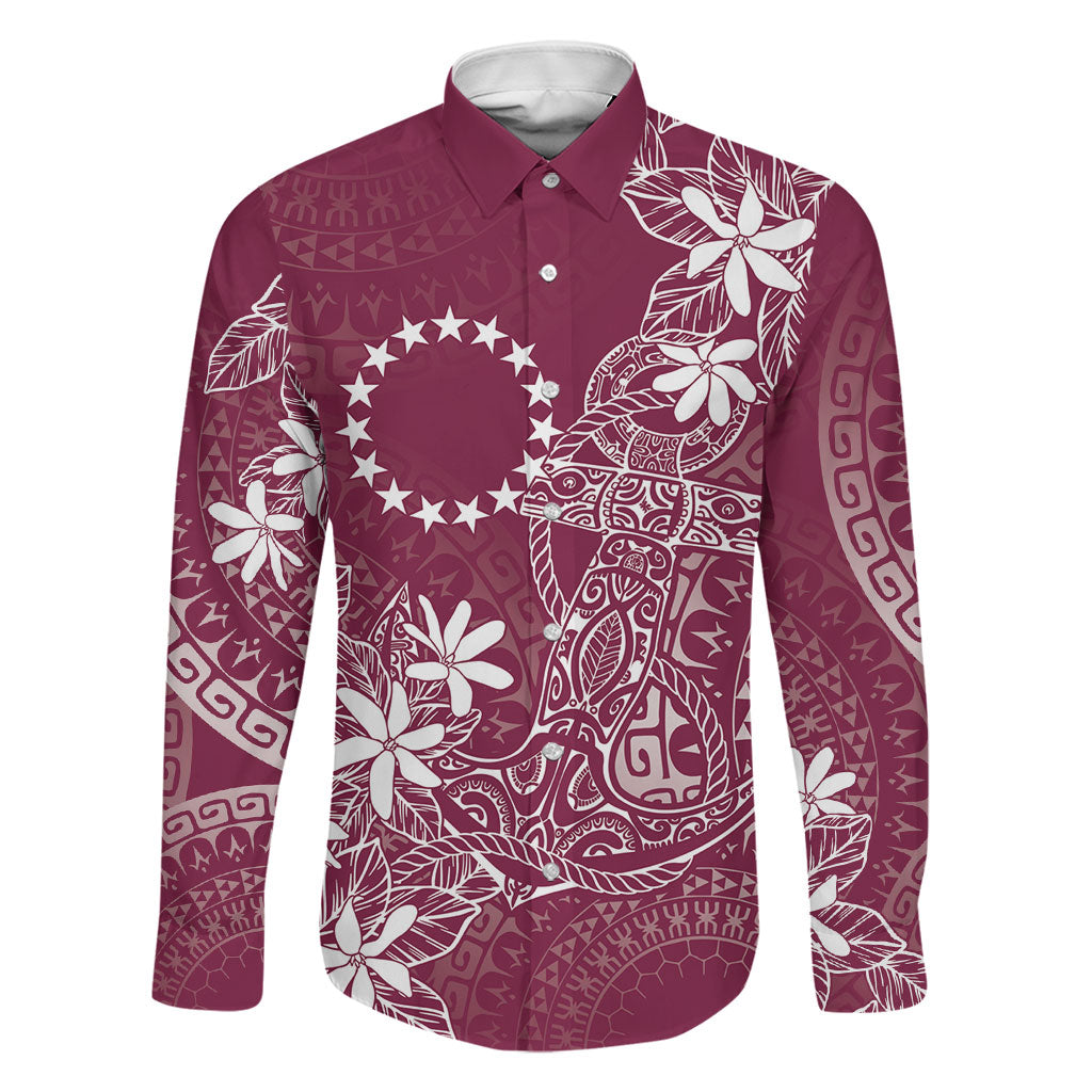 Maroon Kuki Airani Tapakau Family Matching Mermaid Dress and Hawaiian Shirt Tribal Anchor Mix Tiare LT7 Dad's Shirt - Long Sleeve Maroon - Polynesian Pride