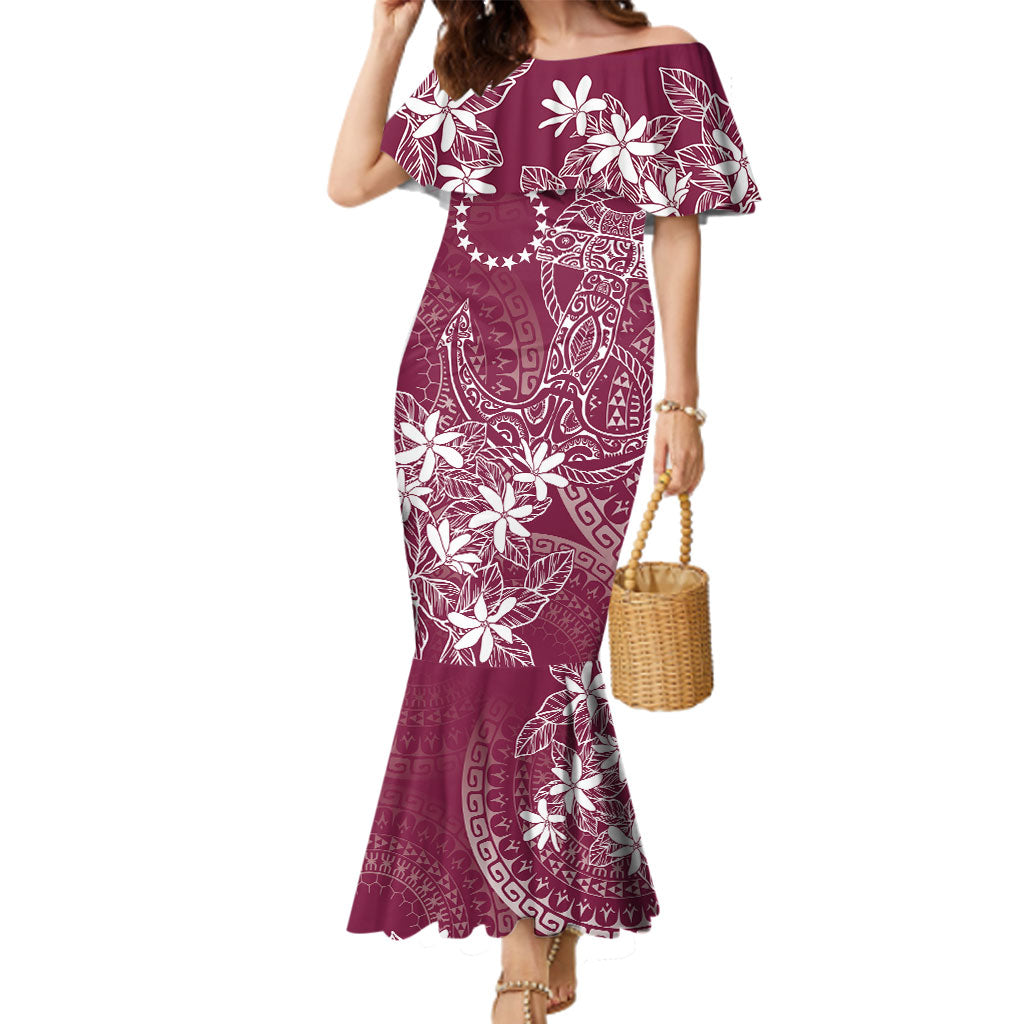 Maroon Kuki Airani Tapakau Family Matching Mermaid Dress and Hawaiian Shirt Tribal Anchor Mix Tiare LT7 Mom's Dress Maroon - Polynesian Pride