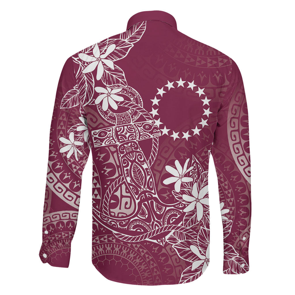Maroon Kuki Airani Tapakau Family Matching Off The Shoulder Long Sleeve Dress and Hawaiian Shirt Tribal Anchor Mix Tiare LT7 - Polynesian Pride