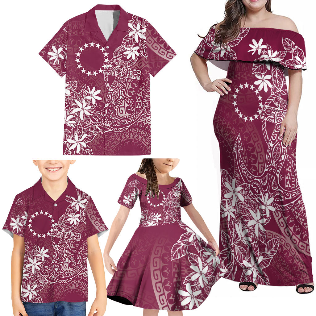 Maroon Kuki Airani Tapakau Family Matching Off Shoulder Maxi Dress and Hawaiian Shirt Tribal Anchor Mix Tiare LT7 - Polynesian Pride