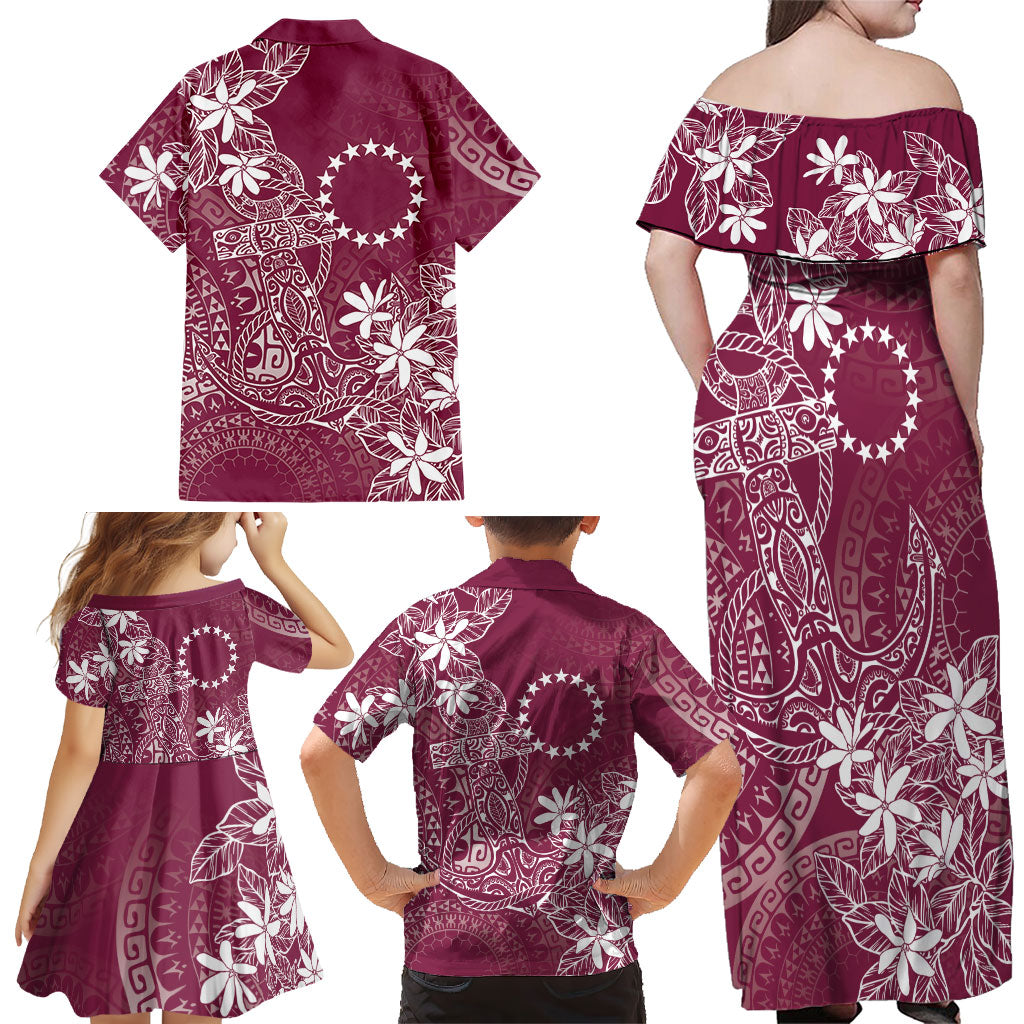 Maroon Kuki Airani Tapakau Family Matching Off Shoulder Maxi Dress and Hawaiian Shirt Tribal Anchor Mix Tiare LT7 - Polynesian Pride