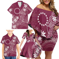 Maroon Kuki Airani Tapakau Family Matching Off Shoulder Short Dress and Hawaiian Shirt Tribal Anchor Mix Tiare LT7 - Polynesian Pride