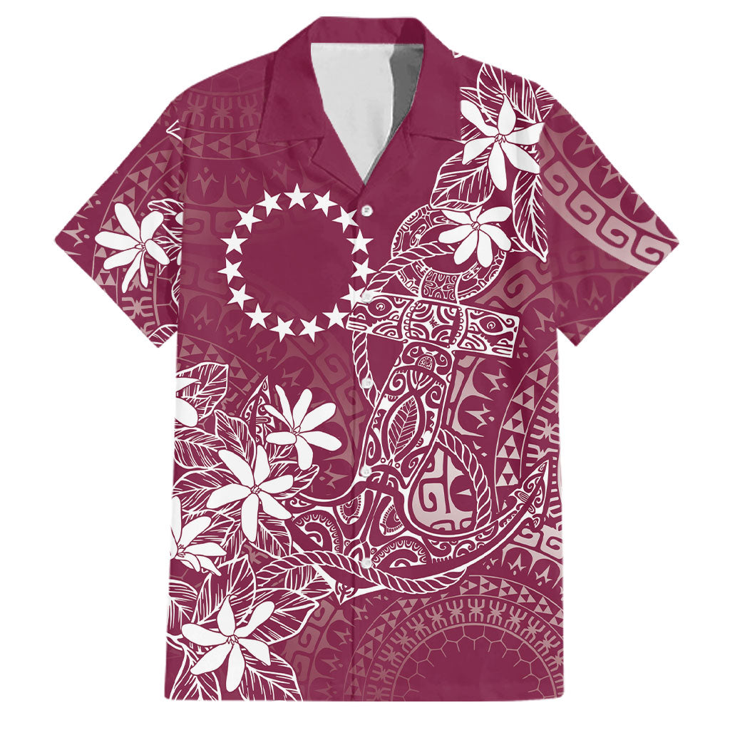 Maroon Kuki Airani Tapakau Family Matching Short Sleeve Bodycon Dress and Hawaiian Shirt Tribal Anchor Mix Tiare LT7 Dad's Shirt - Short Sleeve Maroon - Polynesian Pride