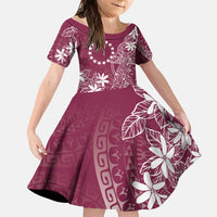 Maroon Kuki Airani Tapakau Family Matching Tank Maxi Dress and Hawaiian Shirt Tribal Anchor Mix Tiare LT7 Daughter's Dress Maroon - Polynesian Pride
