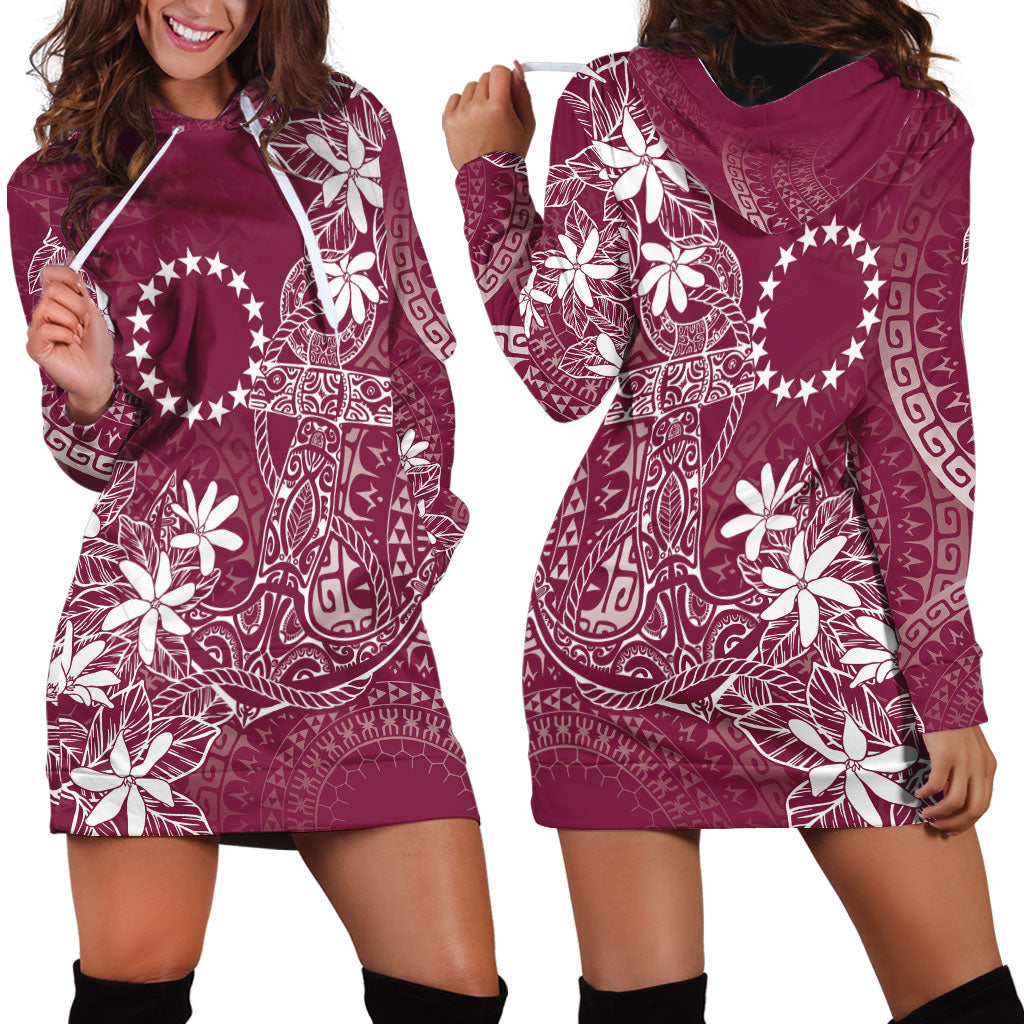 Maroon Kuki Airani Tapakau Hoodie Dress Tribal Anchor Mix Tiare LT7 - Polynesian Pride