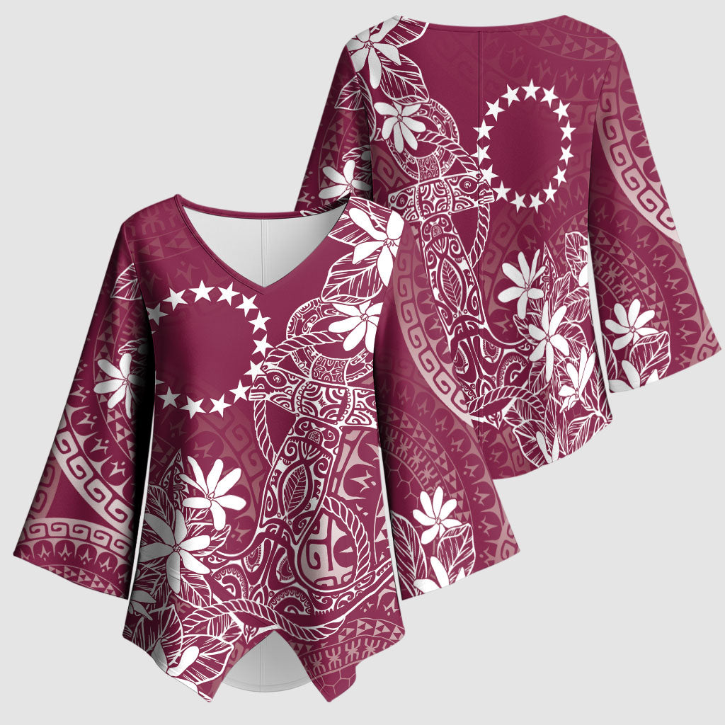 Maroon Kuki Airani Tapakau Kimono Sleeve Blouse Tribal Anchor Mix Tiare