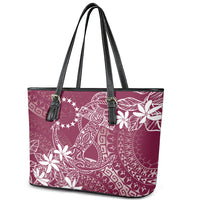 Maroon Kuki Airani Tapakau Leather Tote Bag Tribal Anchor Mix Tiare