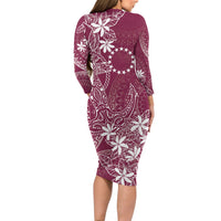 Maroon Kuki Airani Tapakau Long Sleeve Bodycon Dress Tribal Anchor Mix Tiare LT7 - Polynesian Pride