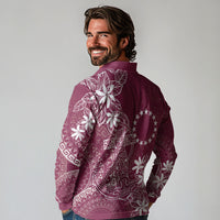Maroon Kuki Airani Tapakau Long Sleeve Polo Shirt Tribal Anchor Mix Tiare LT7 - Polynesian Pride