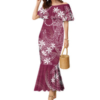 Maroon Kuki Airani Tapakau Mermaid Dress Tribal Anchor Mix Tiare LT7 Women Maroon - Polynesian Pride
