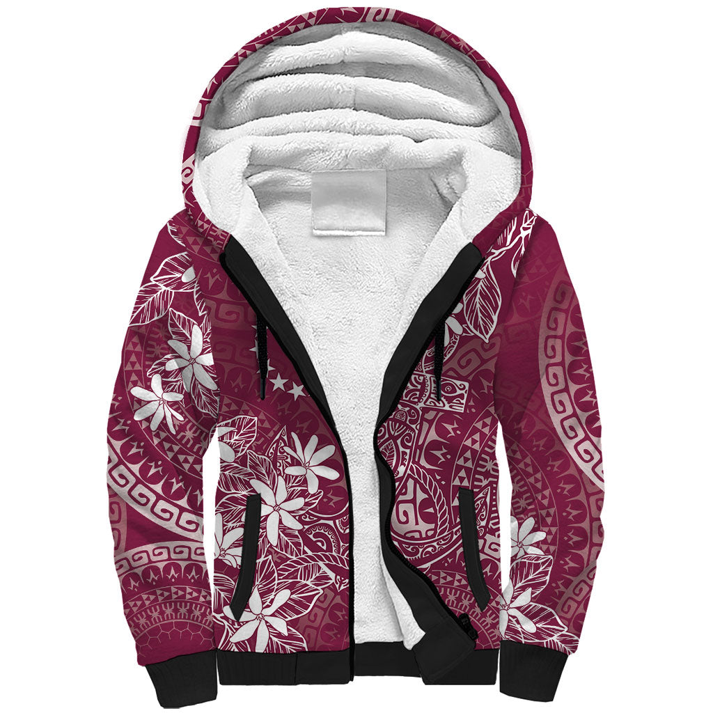 Maroon Kuki Airani Tapakau Sherpa Hoodie Tribal Anchor Mix Tiare LT7 Unisex Maroon - Polynesian Pride