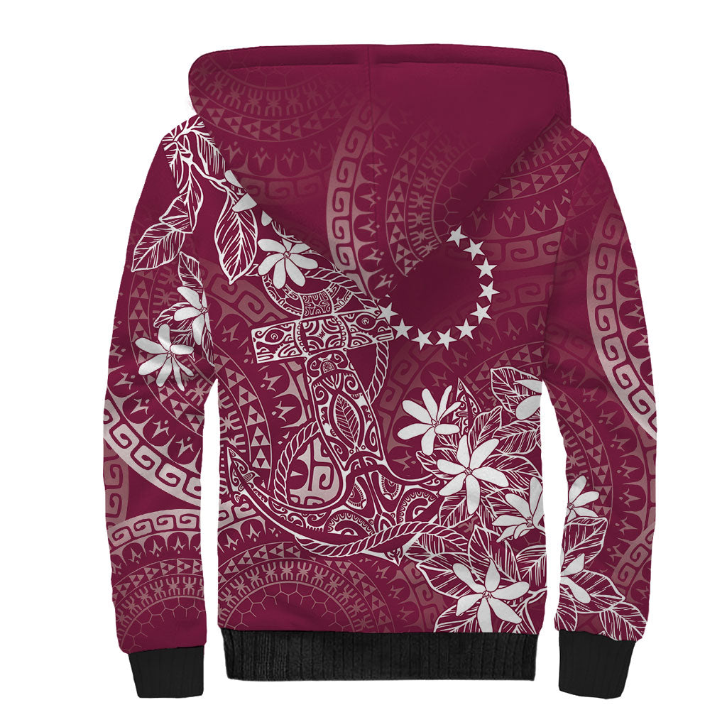Maroon Kuki Airani Tapakau Sherpa Hoodie Tribal Anchor Mix Tiare LT7 - Polynesian Pride