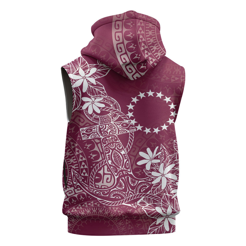 Maroon Kuki Airani Tapakau Sleeveless Hoodie Tribal Anchor Mix Tiare LT7 - Polynesian Pride
