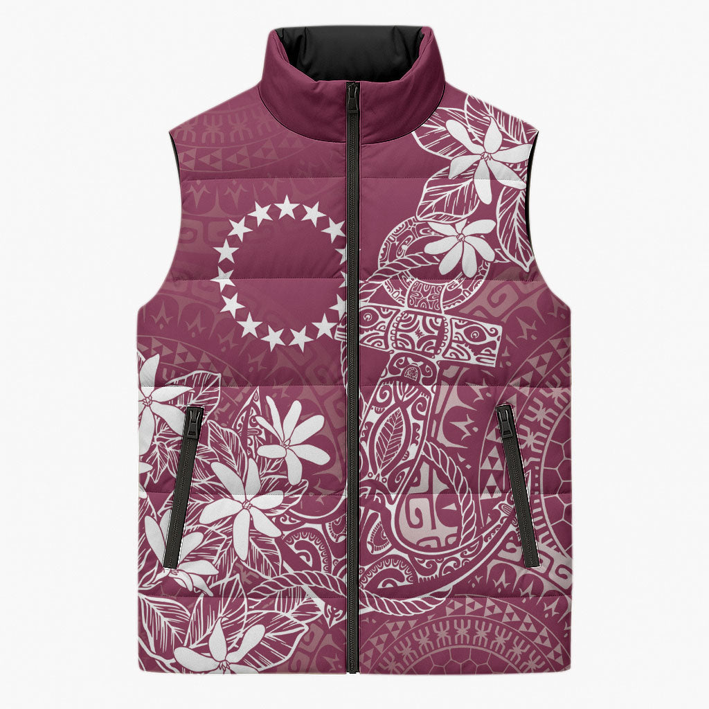 Maroon Kuki Airani Tapakau Sleeveless Puffer Jacket Tribal Anchor Mix Tiare LT7 Unisex Maroon - Polynesian Pride
