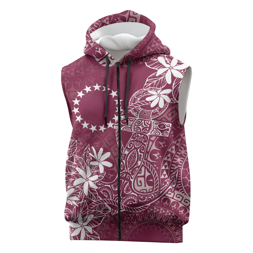 Maroon Kuki Airani Tapakau Sleeveless Zip Hoodie Tribal Anchor Mix Tiare LT7 Maroon - Polynesian Pride