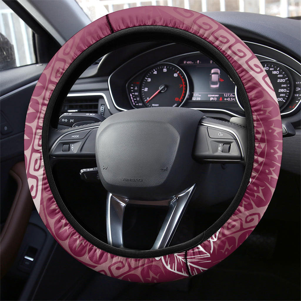 Maroon Kuki Airani Tapakau Steering Wheel Cover Tribal Anchor Mix Tiare