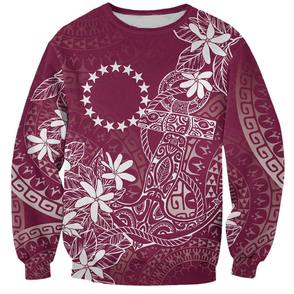 Maroon Kuki Airani Tapakau Sweatshirt Tribal Anchor Mix Tiare