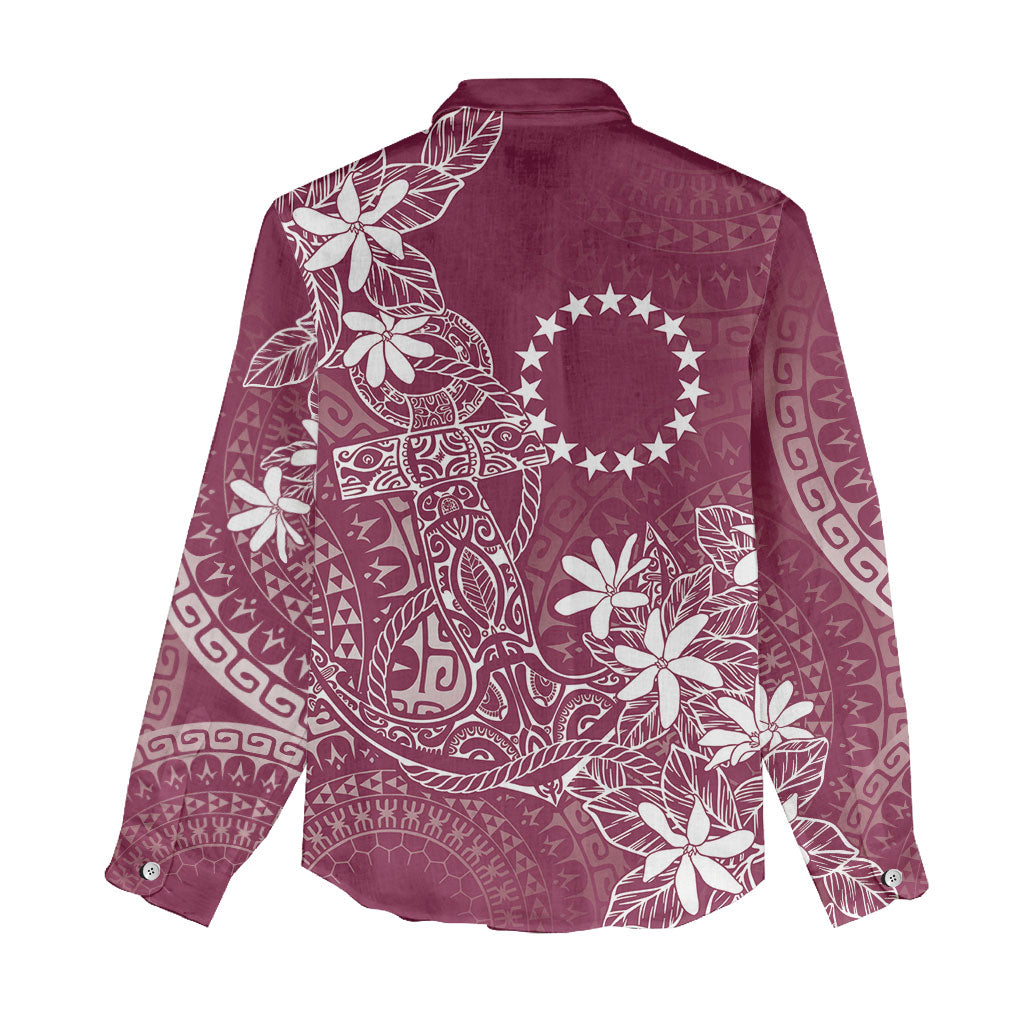 Maroon Kuki Airani Tapakau Women Casual Shirt Tribal Anchor Mix Tiare LT7 - Polynesian Pride