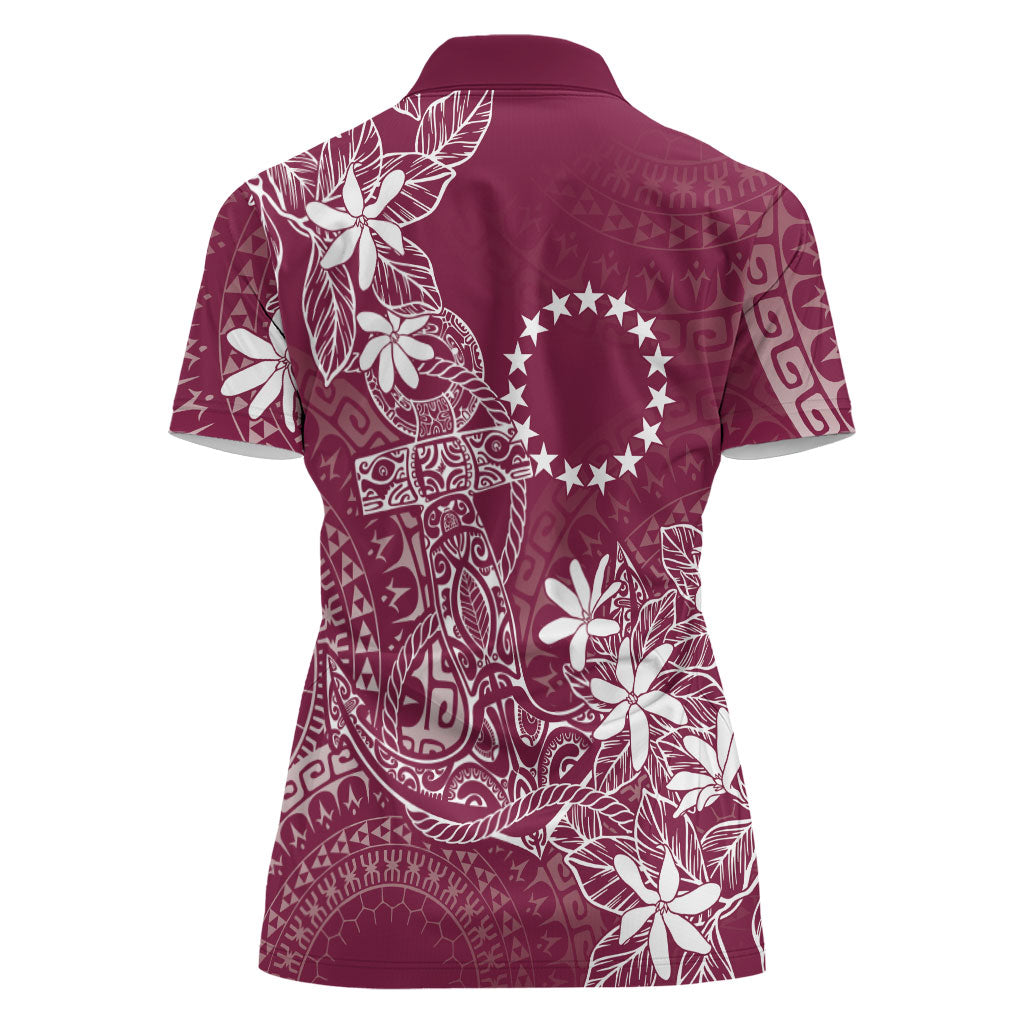Maroon Kuki Airani Tapakau Women Polo Shirt Tribal Anchor Mix Tiare LT7 - Polynesian Pride