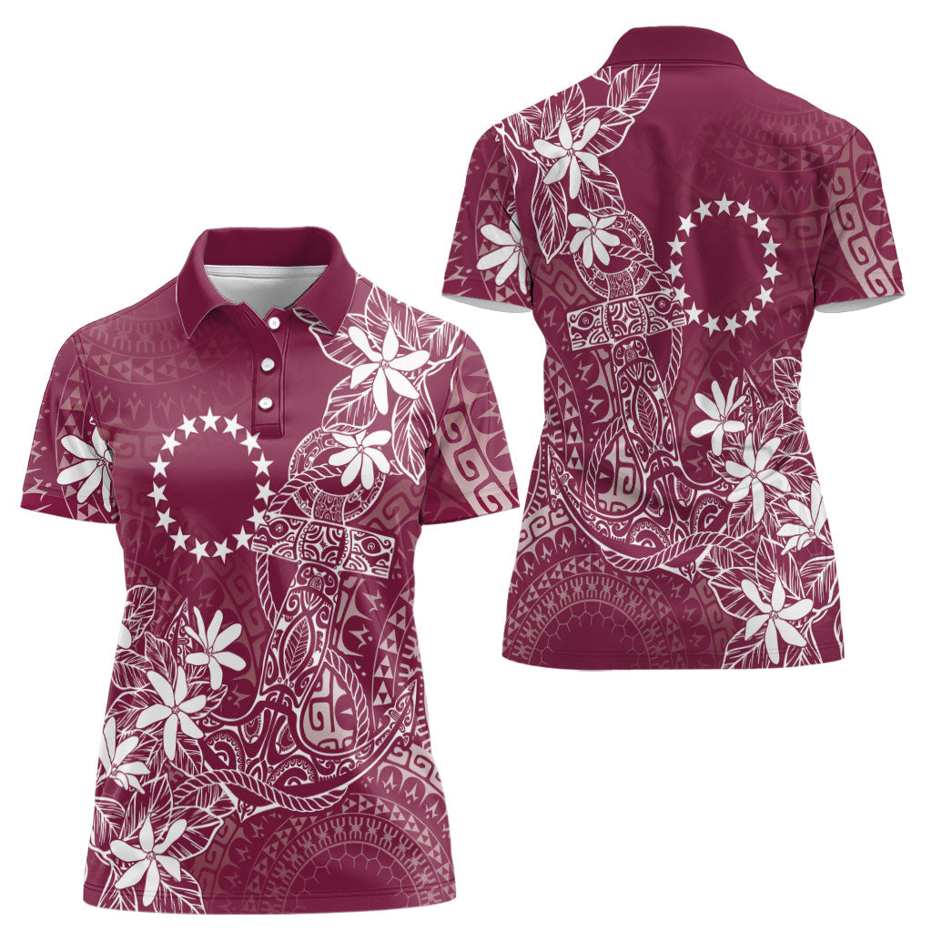 Maroon Kuki Airani Tapakau Women Polo Shirt Tribal Anchor Mix Tiare LT7 - Polynesian Pride