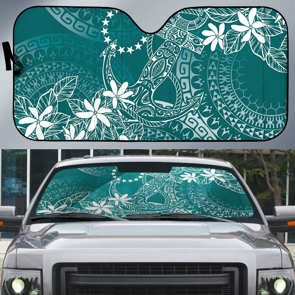 Teal Kuki Airani Tapakau Auto Sun Shade Tribal Anchor Mix Tiare LT7 Teal - Polynesian Pride