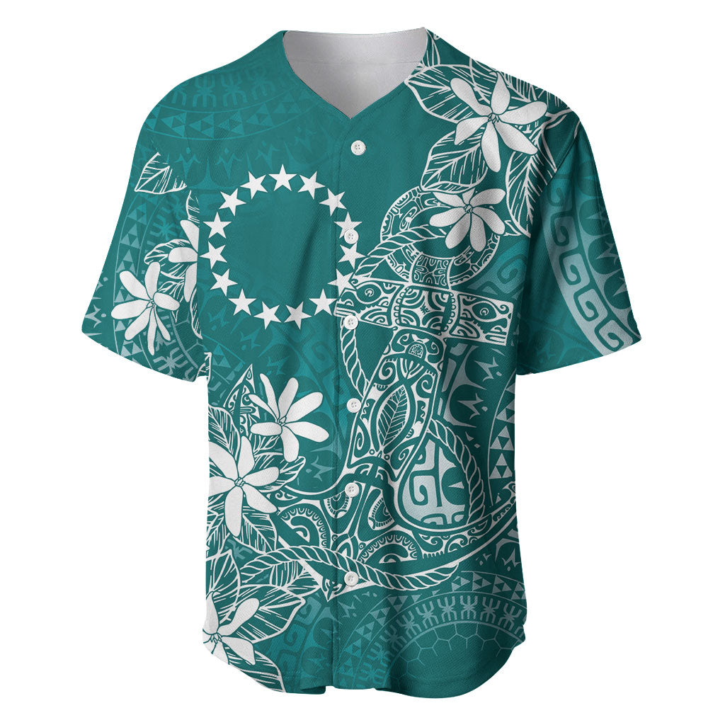 Teal Kuki Airani Tapakau Baseball Jersey Tribal Anchor Mix Tiare LT7 Teal - Polynesian Pride