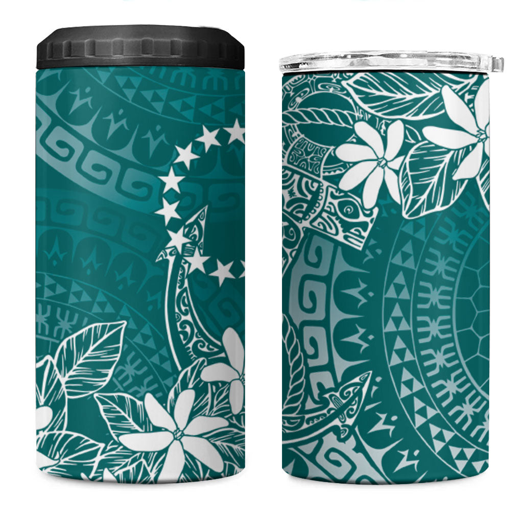 Teal Kuki Airani Tapakau 4 in 1 Can Cooler Tumbler Tribal Anchor Mix Tiare LT7 One Size: 16 oz Teal - Polynesian Pride