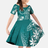Teal Kuki Airani Tapakau Family Matching Mermaid Dress and Hawaiian Shirt Tribal Anchor Mix Tiare LT7 Daughter's Dress Teal - Polynesian Pride