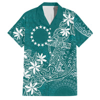 Teal Kuki Airani Tapakau Family Matching Off Shoulder Maxi Dress and Hawaiian Shirt Tribal Anchor Mix Tiare LT7 Dad's Shirt - Short Sleeve Teal - Polynesian Pride