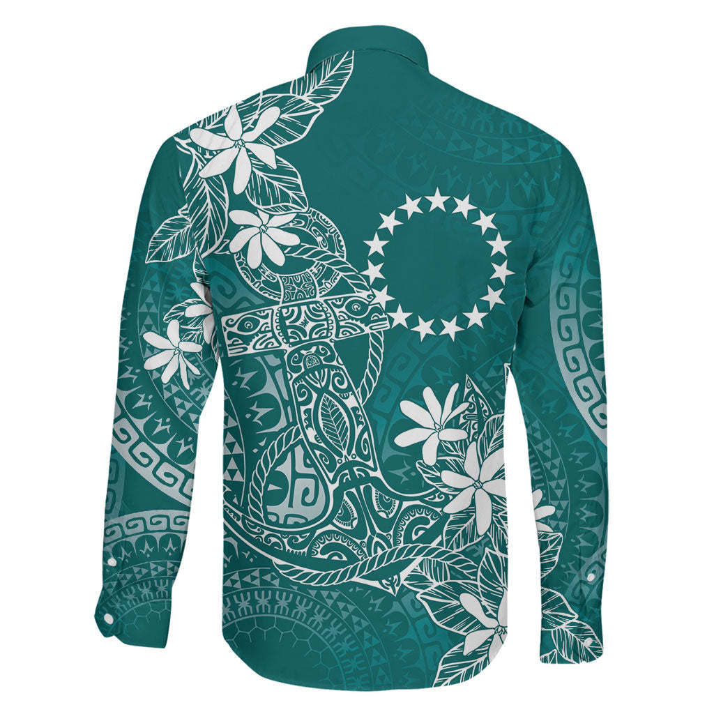 Teal Kuki Airani Tapakau Family Matching Off Shoulder Short Dress and Hawaiian Shirt Tribal Anchor Mix Tiare LT7 - Polynesian Pride