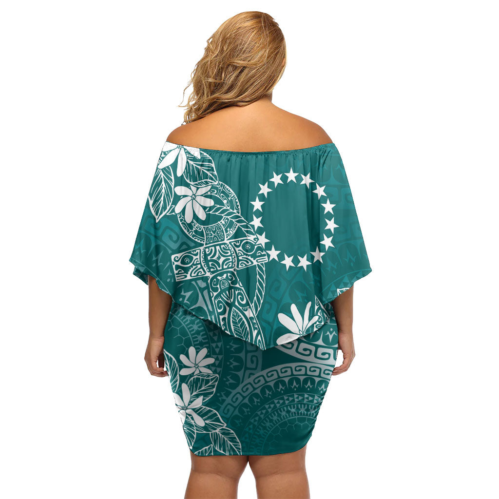 Teal Kuki Airani Tapakau Family Matching Off Shoulder Short Dress and Hawaiian Shirt Tribal Anchor Mix Tiare LT7 - Polynesian Pride