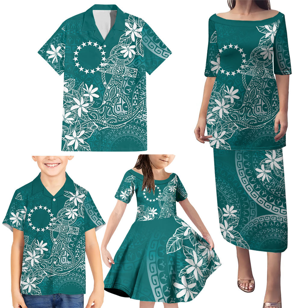 Teal Kuki Airani Tapakau Family Matching Puletasi and Hawaiian Shirt Tribal Anchor Mix Tiare LT7 - Polynesian Pride